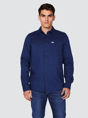 LEE Men Solid Casual Dark Blue Shirt