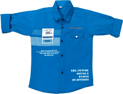 FASHION GRAB Boys Printed Casual Blue Shirt