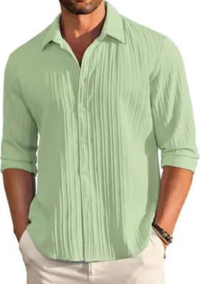 Tyzlo Men Self Design Casual Light Green Shirt