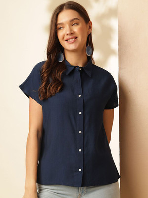 ANOUK Women Solid Casual Blue Shirt