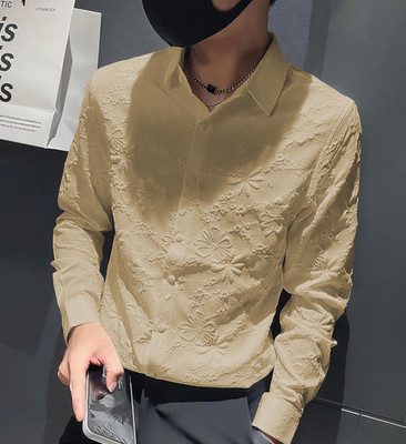 CJERA Men Self Design Casual Yellow Shirt
