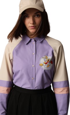 ONLY Women Color Block Casual Purple Shirt