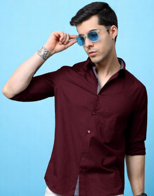 LAXMI TRENDING Men Solid Casual Maroon Shirt
