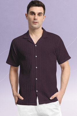 A Dearise Men Self Design Casual Purple Shirt