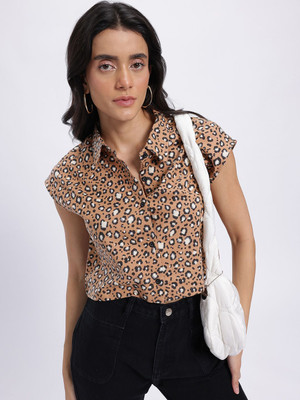 Glitchez Women Printed Casual Brown Shirt