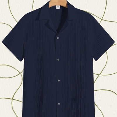 A Dearise Trend Men Self Design Casual Dark Blue Shirt