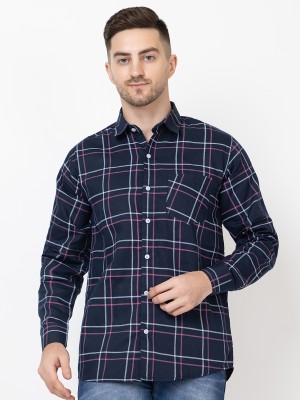 FREKMAN Men Checkered Casual Dark Blue, Pink, Light Blue Shirt