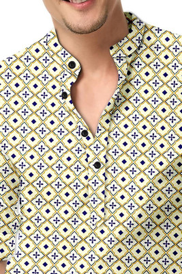 Stellalifestyle Men Solid Casual Dark Blue, Yellow, White Shirt