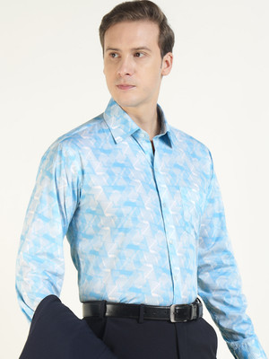 Hancock Men Printed Party White, Blue Shirt