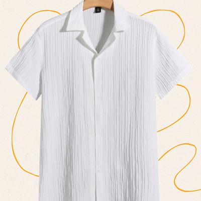 Looksky Men Self Design Casual White Shirt