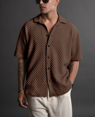 Vraj Shopee Men Self Design Casual Green Shirt