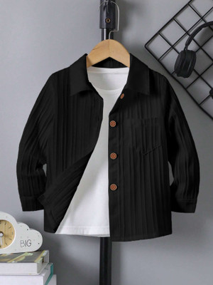 Solersun Boys Self Design Casual Black Shirt