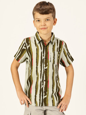 KILLER Boys Printed Casual Green Shirt