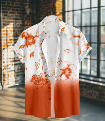 Le Pery Men Printed Casual Orange Shirt