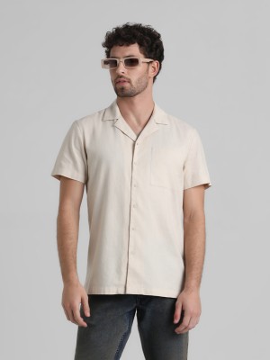 JACK & JONES Men Solid Casual Beige Shirt