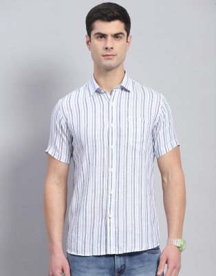 MONTE CARLO Men Striped Casual Grey, White Shirt