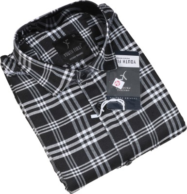 youth first Men Checkered Casual Black, White Shirt