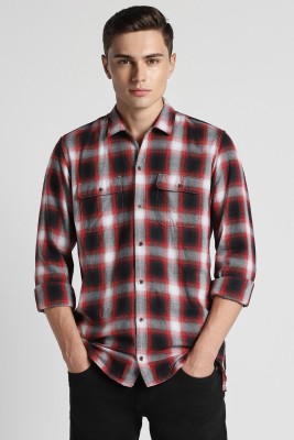 PETER ENGLAND Men Checkered Casual Orange Shirt