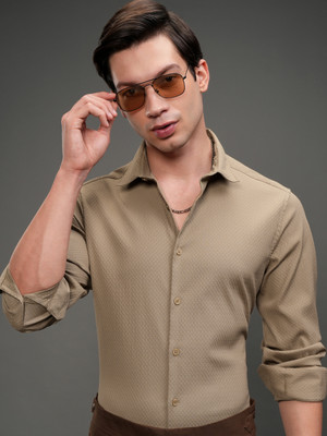 HIGHLANDER Men Self Design Casual Beige Shirt