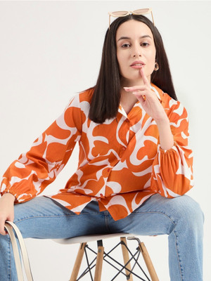 KALRAV JAYPORE Women Printed Casual Orange Shirt