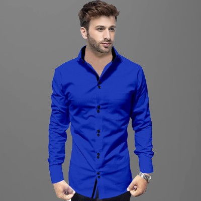 Voroxy Men Solid Casual Blue Shirt