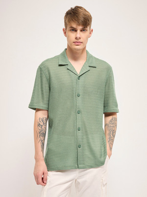 THE BEAR HOUSE Men Self Design Casual Green Shirt