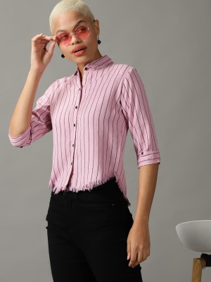 Showoff Women Striped Casual Pink Shirt