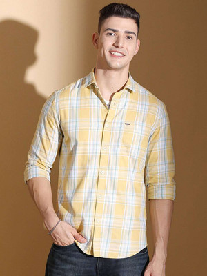 The Indian Garage Co. Men Checkered Casual Yellow Shirt