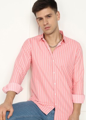 Jai Textiles Men Striped Casual Pink Shirt