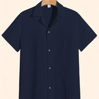 A Dearise Trend Men Self Design, Solid Casual Dark Blue Shirt