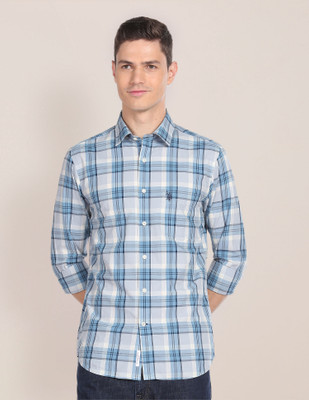 U.S. POLO ASSN. Men Checkered Casual Blue Shirt