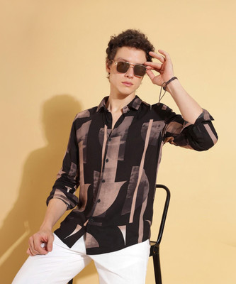 HERE&NOW Men Printed Casual Black Shirt