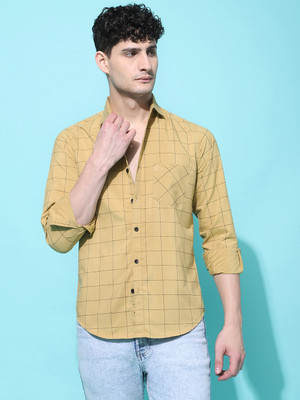 METRONAUT Men Checkered Casual Khaki Shirt