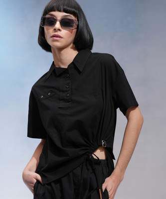Tokyo Talkies Women Solid Casual Black Shirt