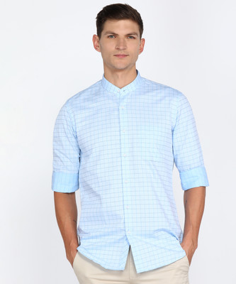 PETER ENGLAND Men Checkered Formal Light Blue Shirt