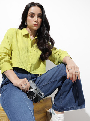 Roadster Women Solid Casual Green Shirt