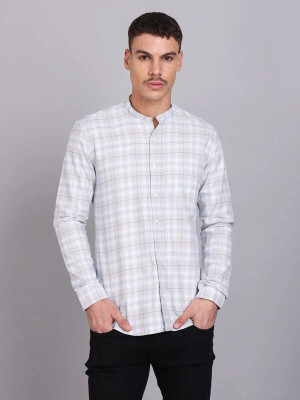Nanzi Men Checkered Casual Beige Shirt