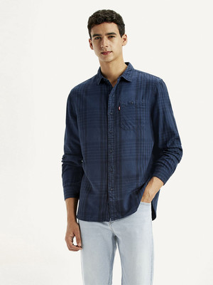 LEVI'S Men Checkered Casual Dark Blue, Black Shirt