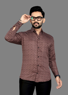 DISHANK CREATION Men Printed Casual Brown, Black Shirt