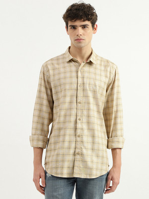 United Colors of Benetton Men Checkered Casual Beige Shirt