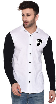 GEUM Men Color Block Casual White, Black Shirt