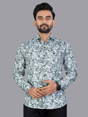 ALVIN ENTERPRISE Men Printed Casual Green, White Shirt
