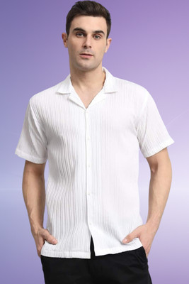 A Metron Men Self Design Casual White Shirt