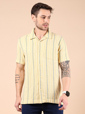 V-MART Men Striped Casual Yellow Shirt