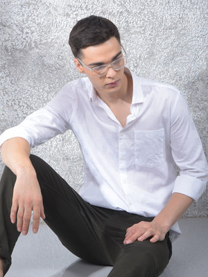CRIMSOUNE CLUB Men Self Design Casual White Shirt