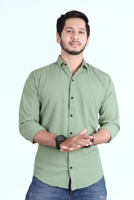 PEARL OCEAN Men Solid Casual Light Green Shirt