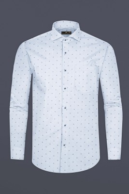 french crown Men Printed Formal Blue, White Shirt