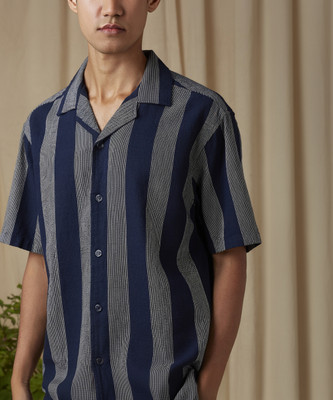 MUFTI Men Striped Casual Blue Shirt