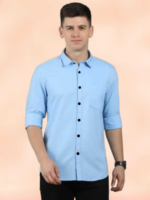 Dadatradings Men Self Design Casual Light Blue Shirt