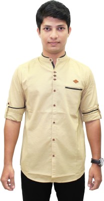 KUONS AVENUE Men Self Design Casual Beige Shirt